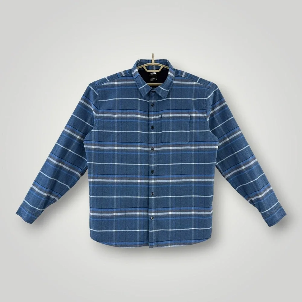 The North Face Brushwood Pro Shirt Mens XL Blue Plaid Stretch Fishing